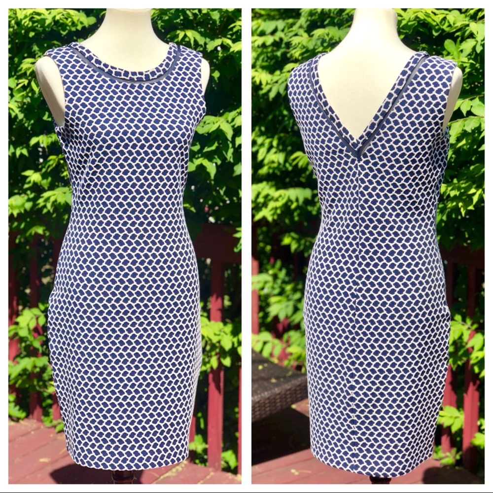Reiss Alberto Jacquard Navy and White Dress Sz 8